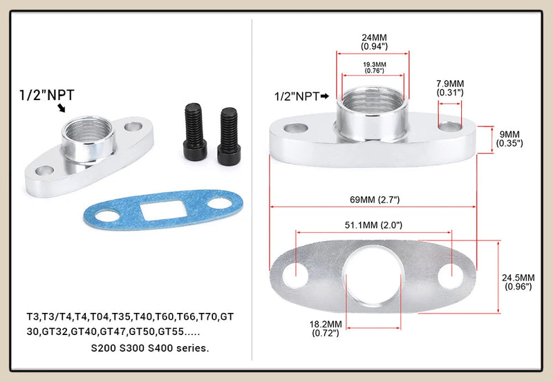 Adaptador de Flange de Retorno/Drenagem de Óleo da Turbina