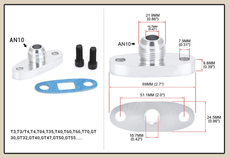 Adaptador de Flange de Retorno/Drenagem de Óleo da Turbina