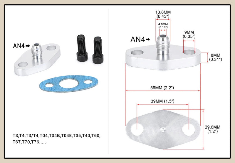 Adaptador de Flange de Retorno/Drenagem de Óleo da Turbina