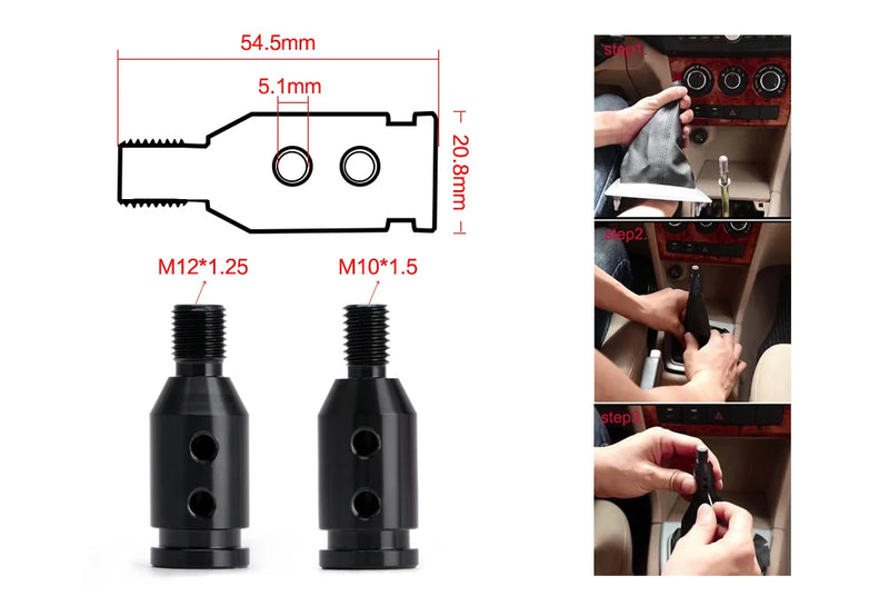 Adaptador de Manopla de Câmbio Universal de Alumínio M12x1,25mm /M10x1,5mm