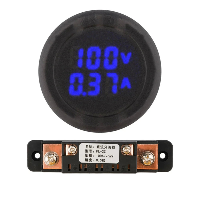 Display Digital Voltímetro Amperímetro Forma Redonda Alta Precisão DC 5V ~ 100V