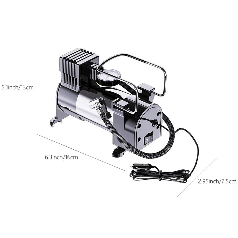 Mini Compressor de Ar Elétrico de 12 V com Medidor de Pressão Max 150 lb.