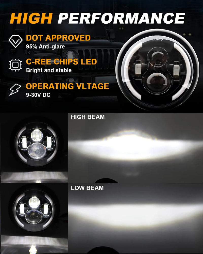 Farol universal Redondo em LED de 7 Polegadas