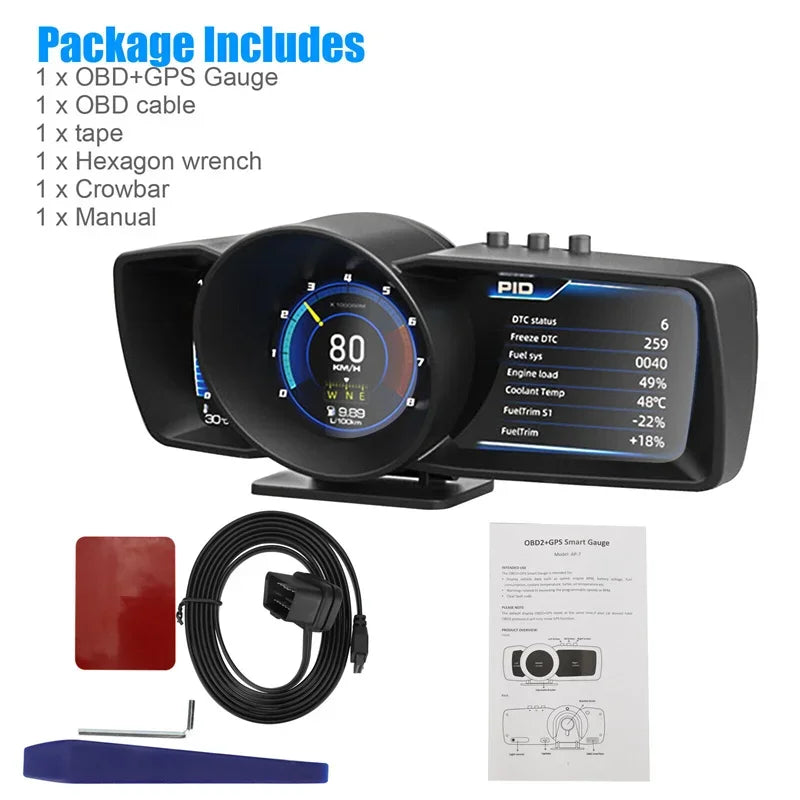 Velocímetro Display Led OBD2 GPS Tela Dupla para Carro