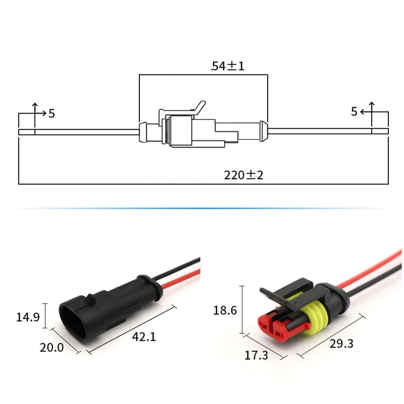 Conector elétrico macho e fêmea à prova d'água plugues modo de 2 pinos com fio
