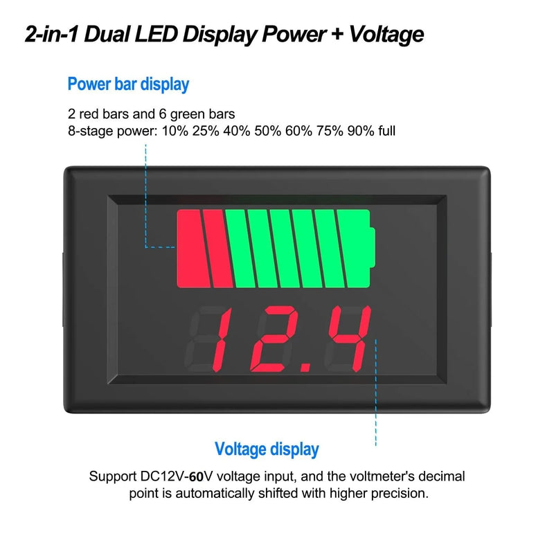 Voltímetro Digital Automotivo em LED DC 12v 24v 36v 48v 60v