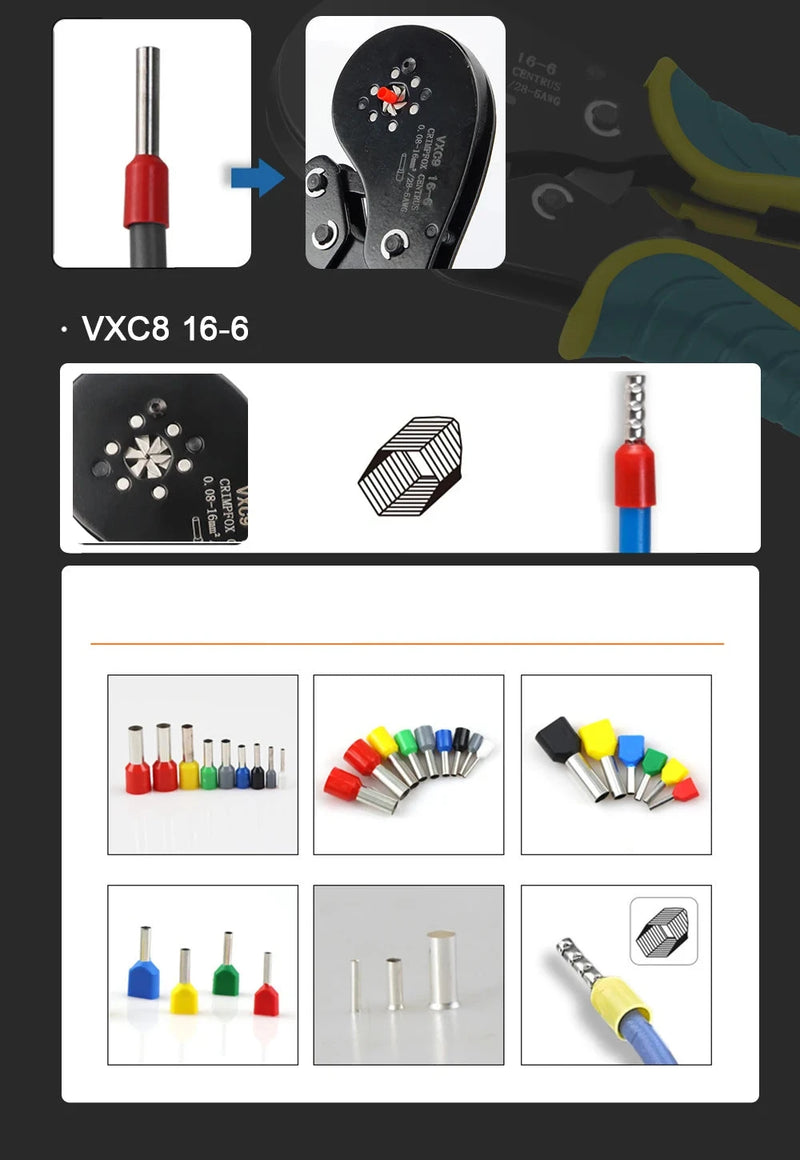 Kit de ferramentas de crimpagem de virola hexagonais