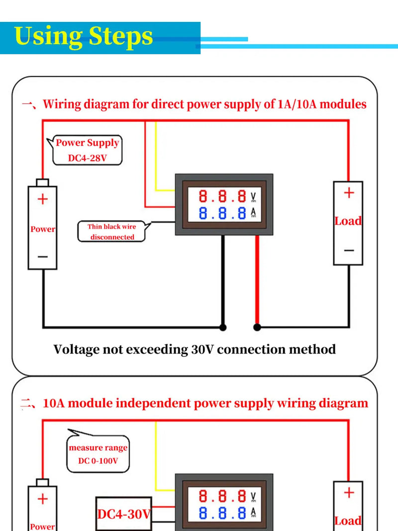 Mini Voltímetro Digital Amperímetro DC0-100V 50A 100A