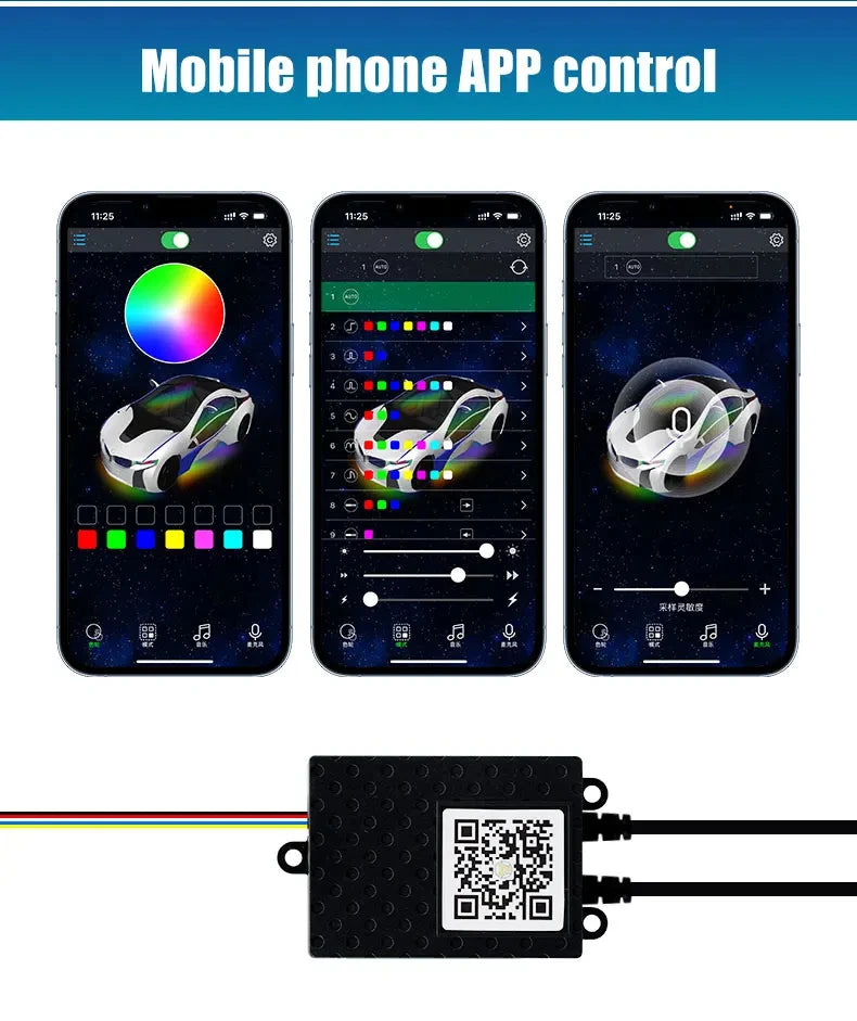 Kit de Lâmpada Led de Cubo de Carro RGB,à Prova D'água,controle Remoto