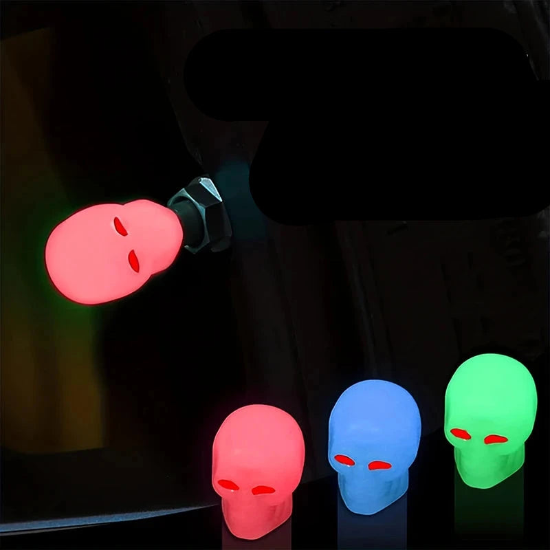 Tampas de válvula de pneu de carro fluorescentes de caveira