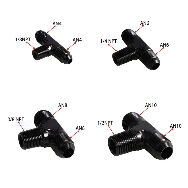 Adaptador de peça em T Conector de encaixe Rosca AN4 AN6 AN8 AN10