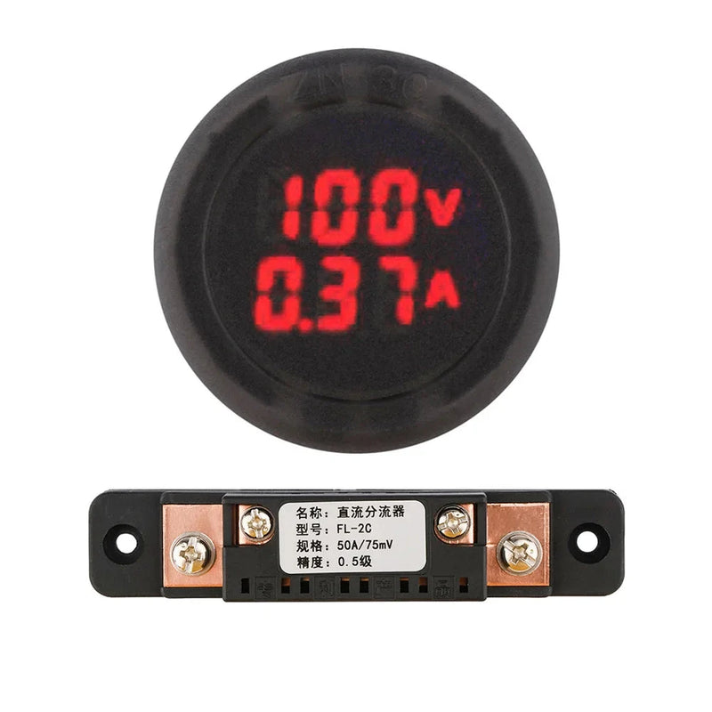 Display Digital Voltímetro Amperímetro Forma Redonda Alta Precisão DC 5V ~ 100V