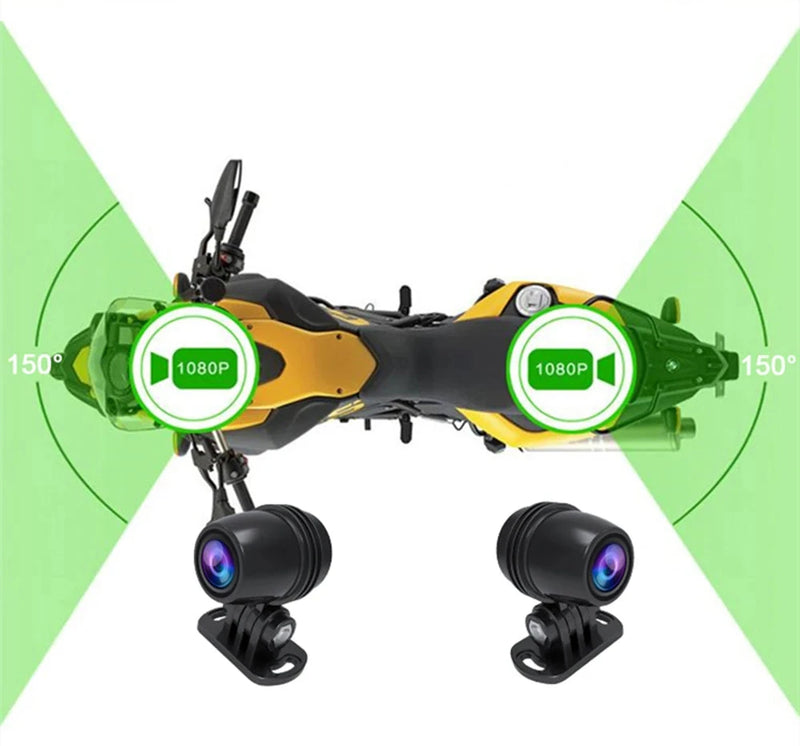 Câmera Dupla 1080P para Motos DVR  à Prova D'Água, WiFi GPS