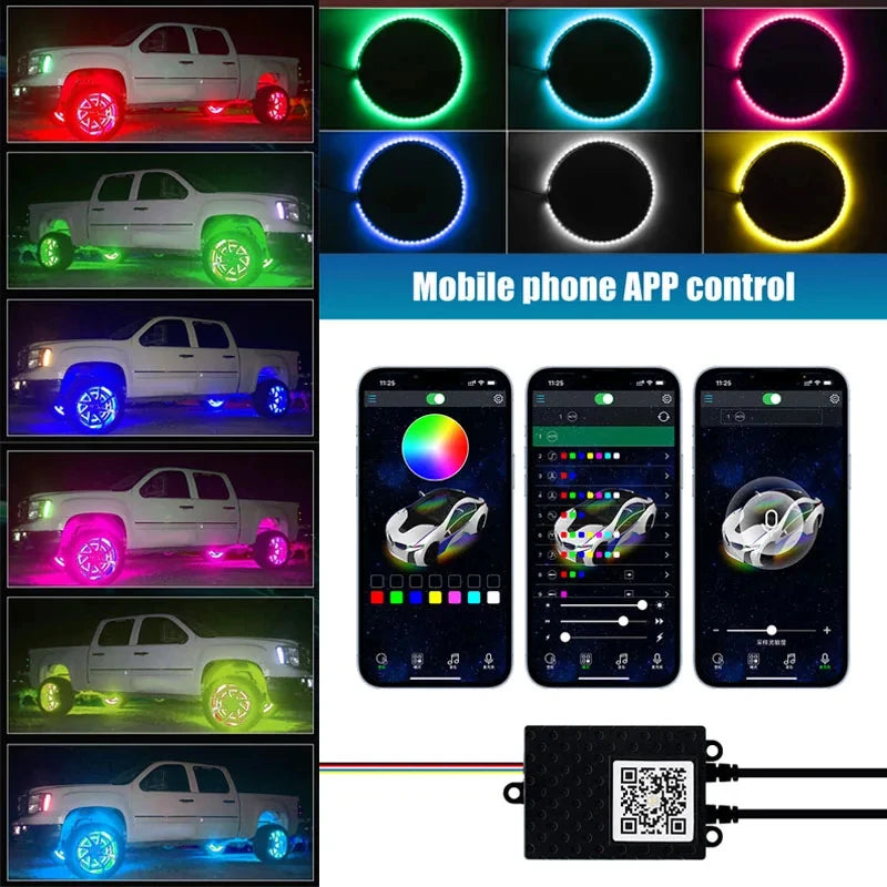 Kit de Lâmpada Led de Cubo de Carro RGB,à Prova D'água,controle Remoto