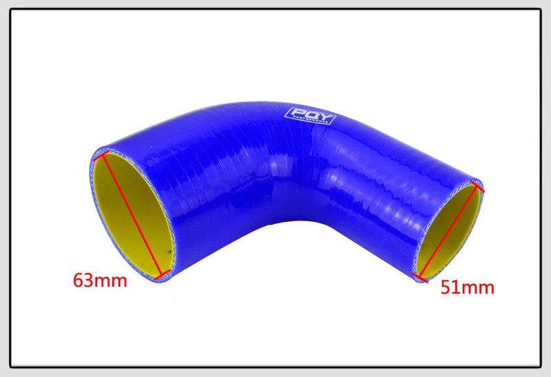 Mangueira de Silicone Cotovelo Redutor  Turbo entrada preto azul 2"-2.5" 51mm-63mm 90 graus