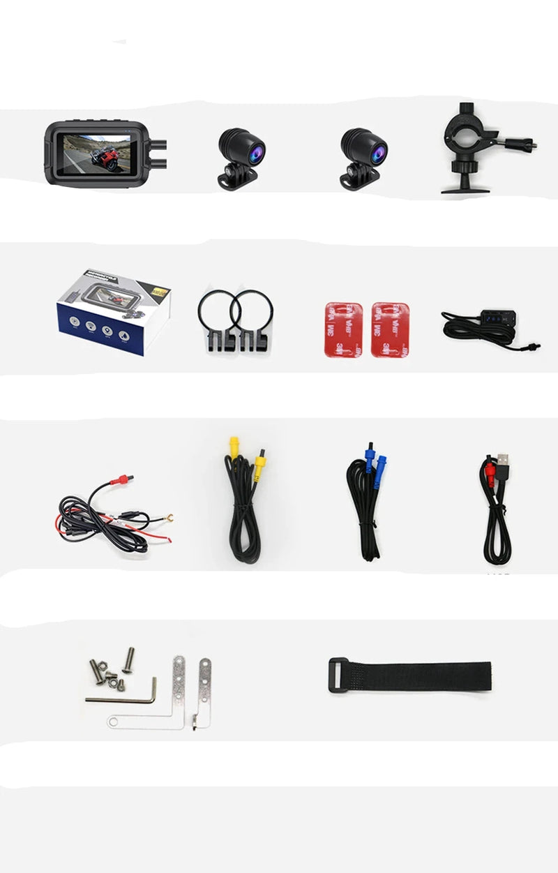 Câmera Dupla 1080P para Motos DVR  à Prova D'Água, WiFi GPS