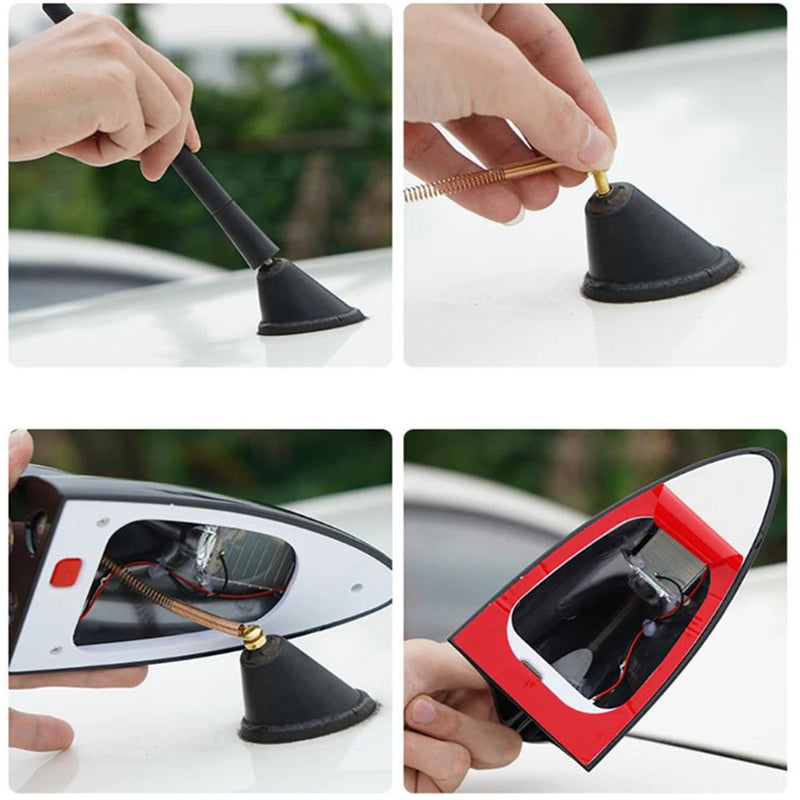 Antena Universal de Barbatana de Tubarão, Luz Solar para Carro, Luz Anticolisão