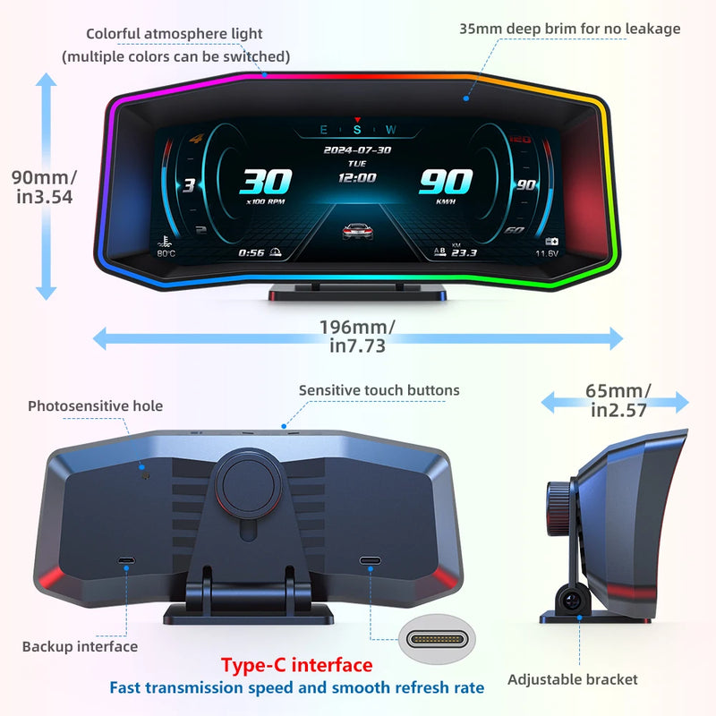 Velocimetro Painel digital 6.2 Polegadas OBD2 GPS Computador de Bordo top