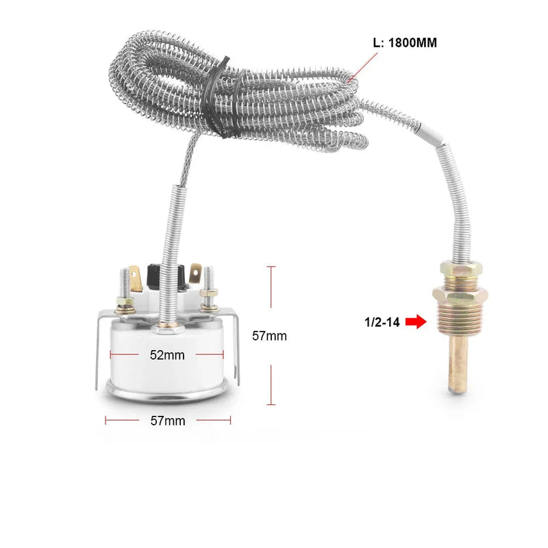 Medidor de Temperatura da Água 12V 52MM Mecânico 40-120℃/100-250℉ com Sensor NPT 1/2