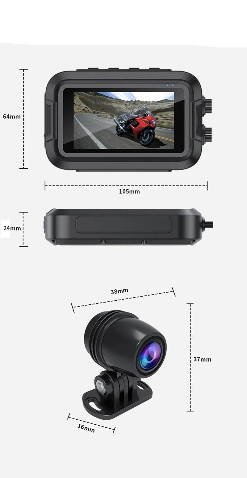 Câmera Dupla 1080P para Motos DVR  à Prova D'Água, WiFi GPS