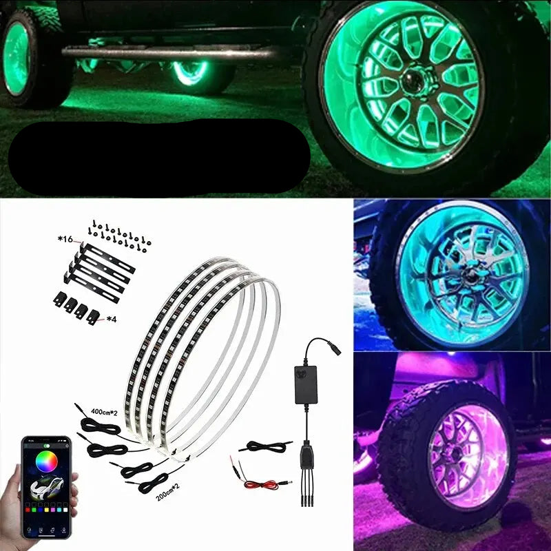 Kit de Lâmpada Led de Cubo de Carro RGB,à Prova D'água,controle Remoto