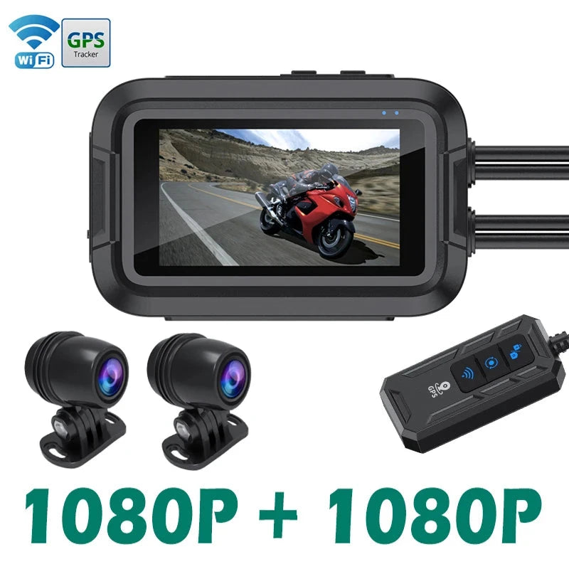 Câmera Dupla 1080P para Motos DVR  à Prova D'Água, WiFi GPS