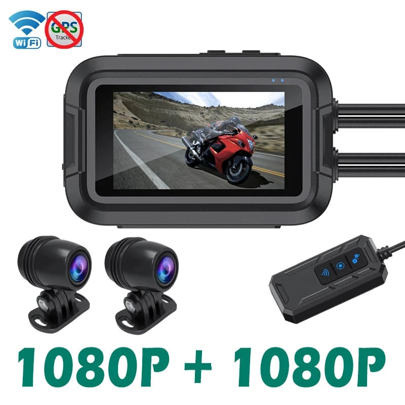Câmera Dupla 1080P para Motos DVR  à Prova D'Água, WiFi GPS