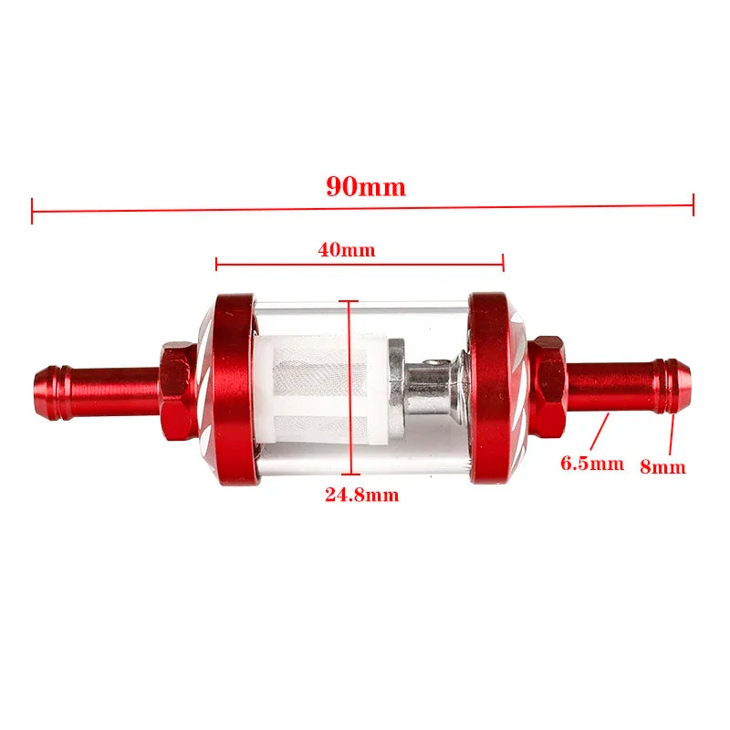 Filtro de Gasolina para Motos 8mm Vidro e Aluminio