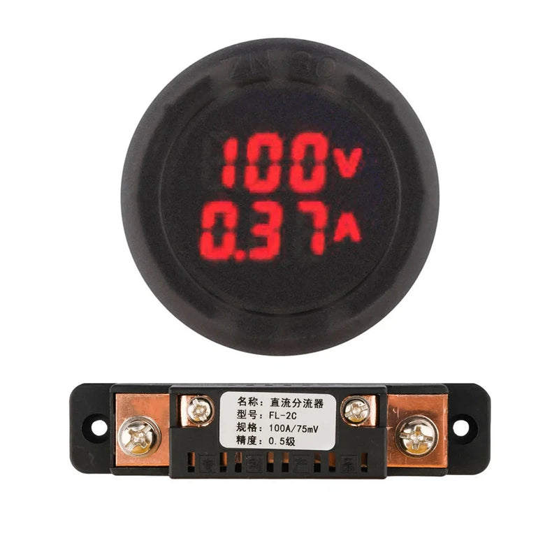 Display Digital Voltímetro Amperímetro Forma Redonda Alta Precisão DC 5V ~ 100V