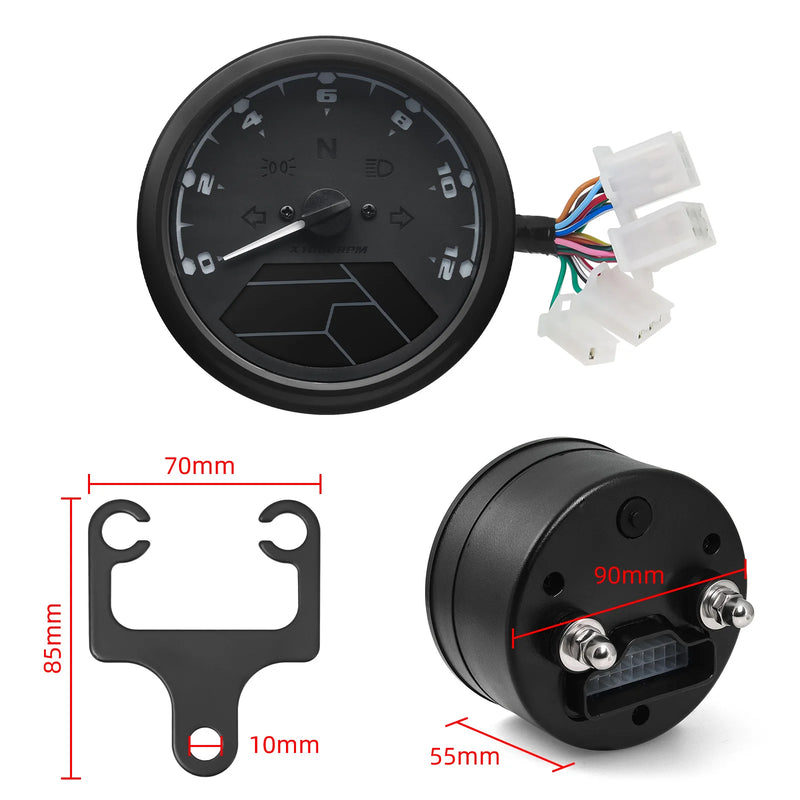 Velocímetro Painel Digital Medidor Sensor Tacômetro 0~12000RPM para 1-4 Cilindros UNIVERSAL.