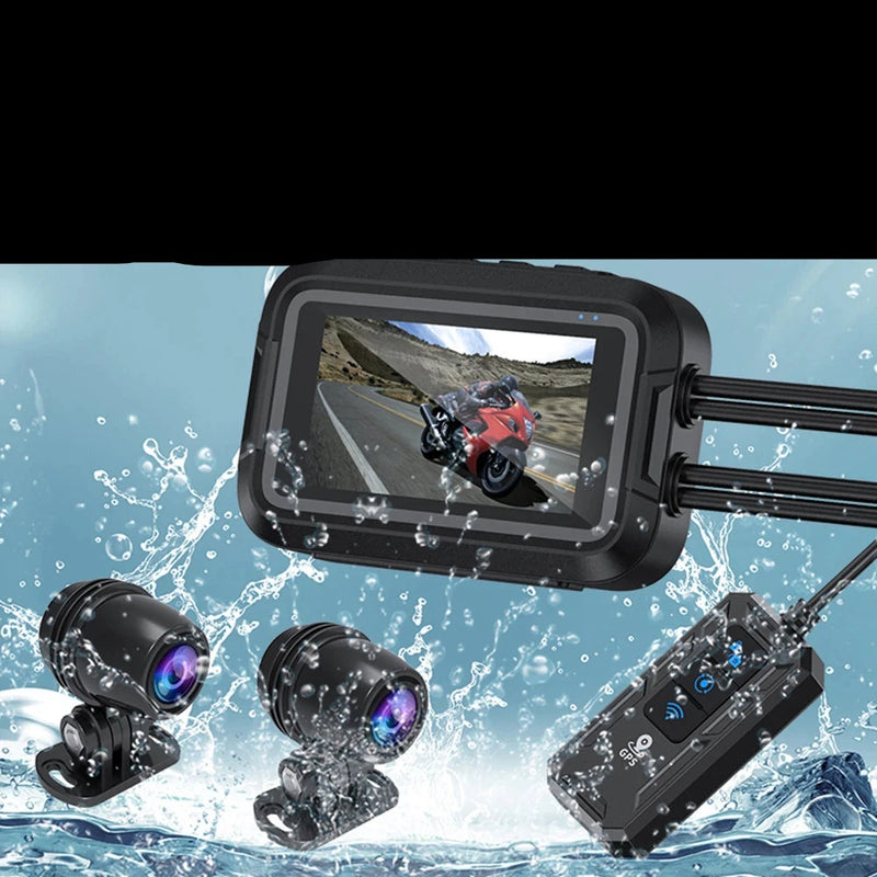 Câmera Dupla 1080P para Motos DVR  à Prova D'Água, WiFi GPS