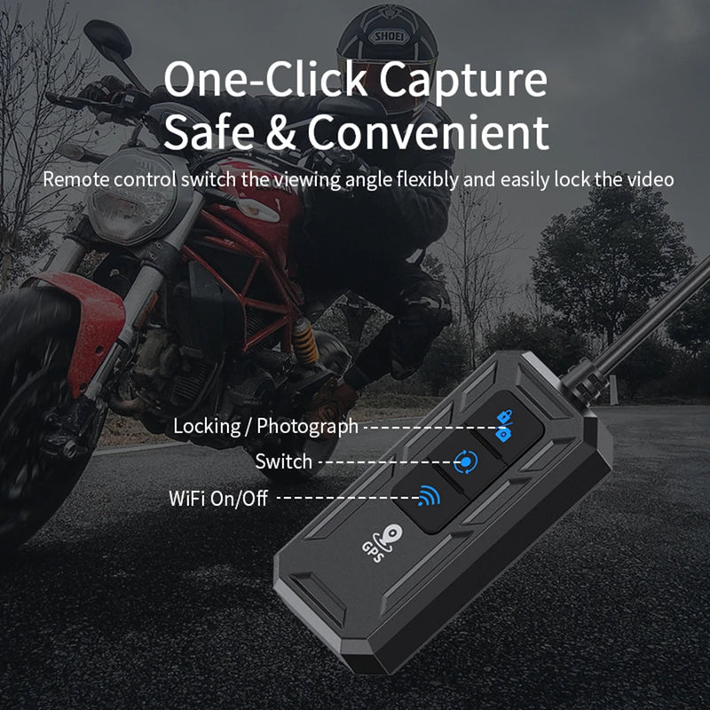Câmera Dupla 1080P para Motos DVR  à Prova D'Água, WiFi GPS