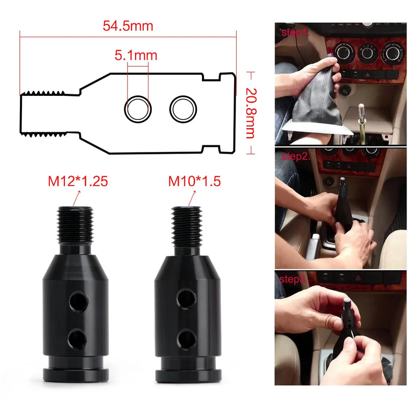 Adaptador de Manopla de Câmbio Universal de Alumínio M12x1,25mm /M10x1,5mm