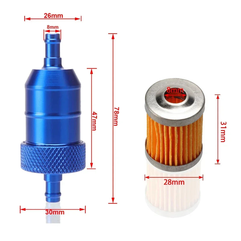Filtro de Combustível Lavável Reutilizável para Motocicleta de Alumínio CNC de 8 mm