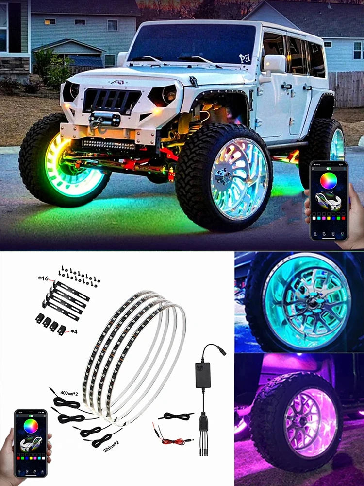 Kit de Lâmpada Led de Cubo de Carro RGB,à Prova D'água,controle Remoto
