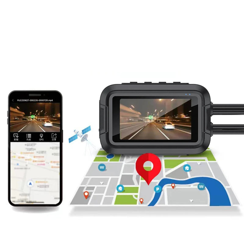 Câmera Dupla 1080P para Motos DVR  à Prova D'Água, WiFi GPS