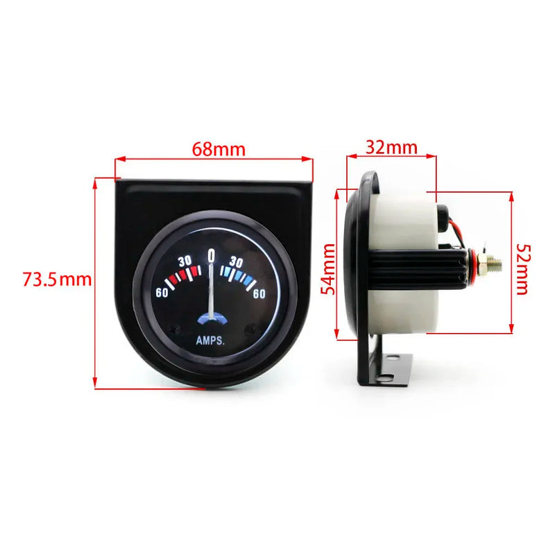 Medidor de Amperímetro Automotivo de 2 Polegadas e 52 mm 60-0-60A