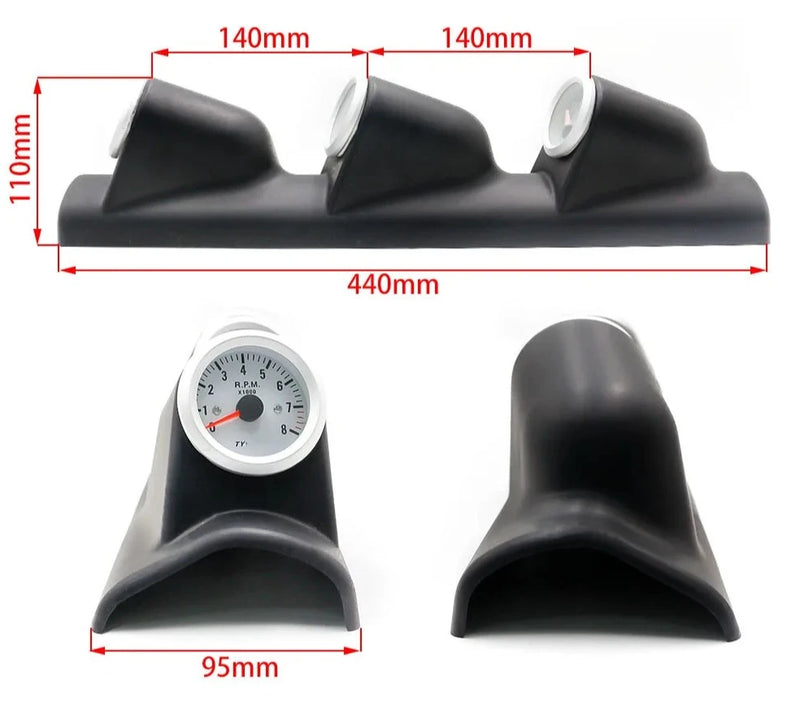 Kit de medidor triplo de carro preto 3 em 1 tunning