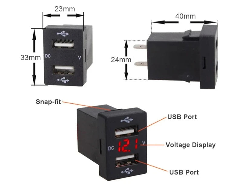Carregador 12-24V USB LED universal. 2.1A