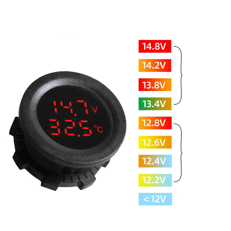 Voltímetro de Temperatura Redondo para Carro 12-24 Digital