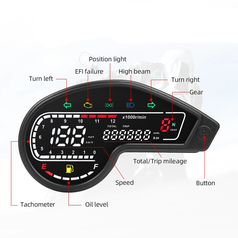 Velocímetro Painel digital Universal para Motocicletas em LED