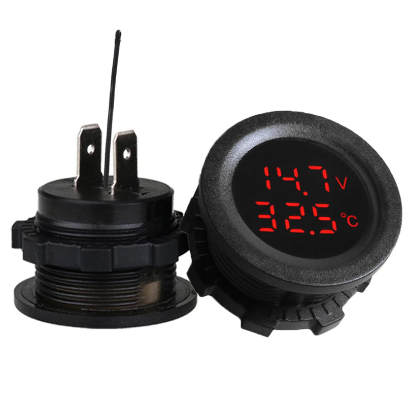 Voltímetro de Temperatura Redondo para Carro 12-24 Digital