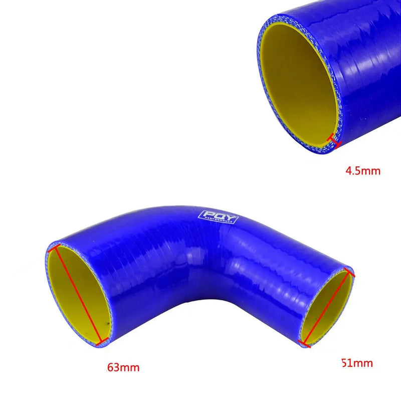 Mangueira de Silicone Cotovelo Redutor  Turbo entrada preto azul 2"-2.5" 51mm-63mm 90 graus