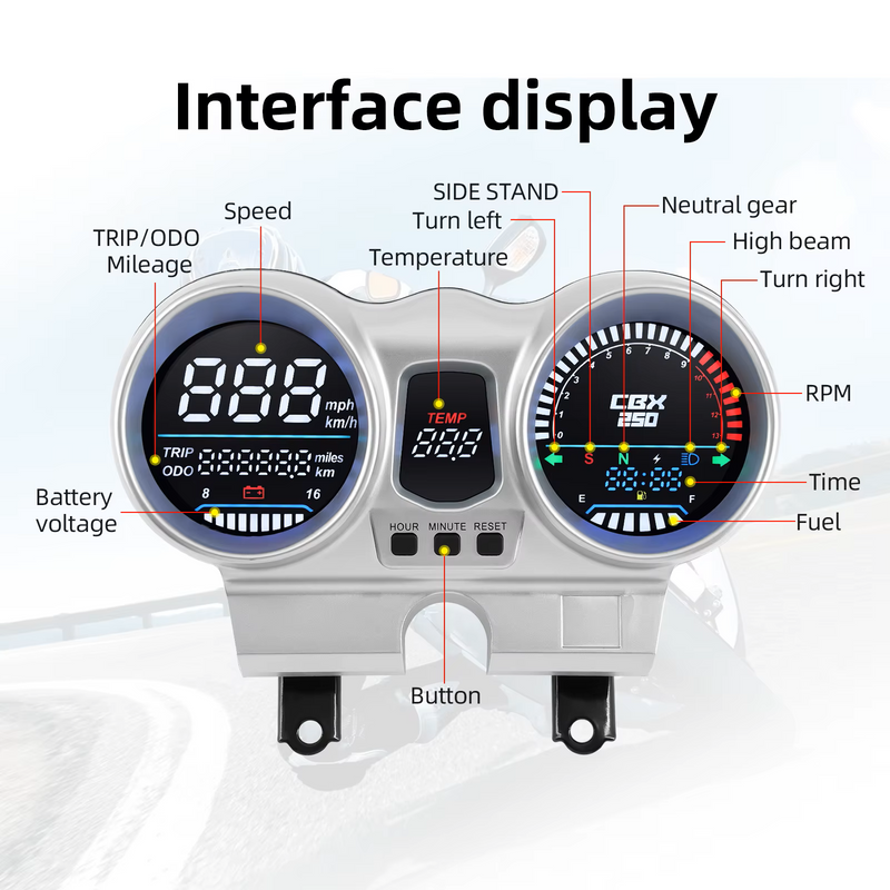 Velocimetro Painel Digital LED LCD 12V para Motos Honda CBX250 CBF250 Twister 2001-2008
